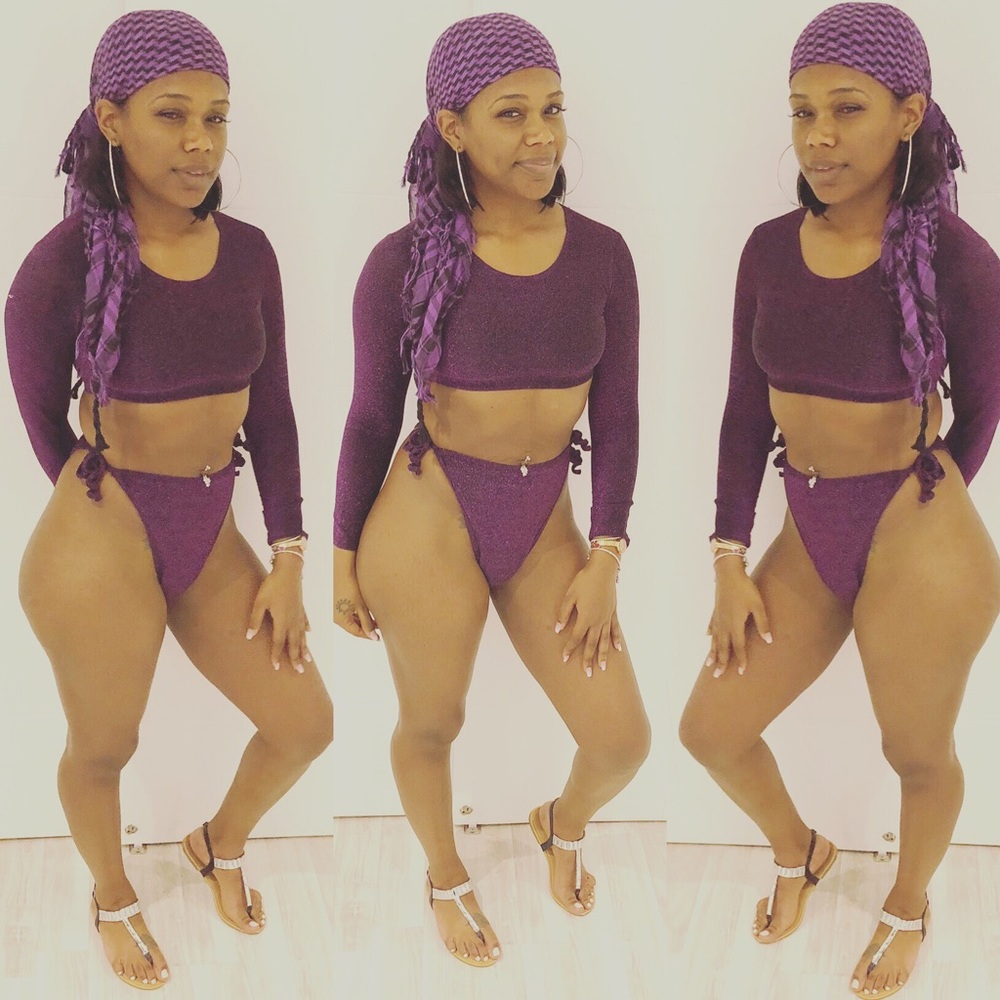 Purple two piece long sleeve swimsuit